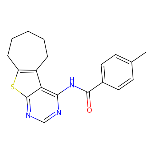 4-methyl-N-(6,7,8,9-tetrahydro-5H-cyclohepta[4,5]thieno[2,3-d]pyrimidin-4-yl)benzamide structure