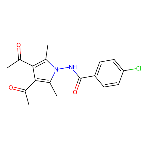 4-chloro-N-(3,4-diacetyl-2,5-dimethyl-1H-pyrrol-1-yl)benzamide structure