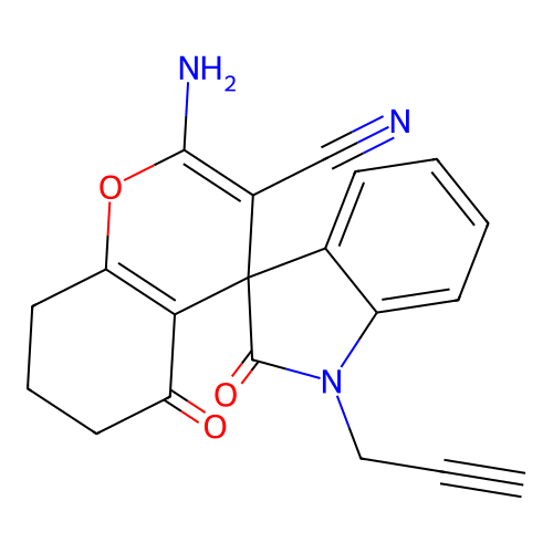 2-amino-2',5-dioxo-1'-(prop-2-yn-1-yl)-1',2',5,6,7,8-hexahydrospiro[chromene-4,3'-indole]-3-carbonitrile structure