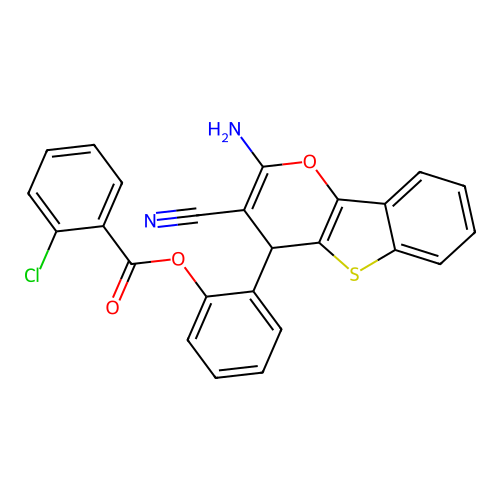 2-(2-amino-3-cyano-4H-[1]benzothieno[3,2-b]pyran-4-yl)phenyl 2-chlorobenzoate structure