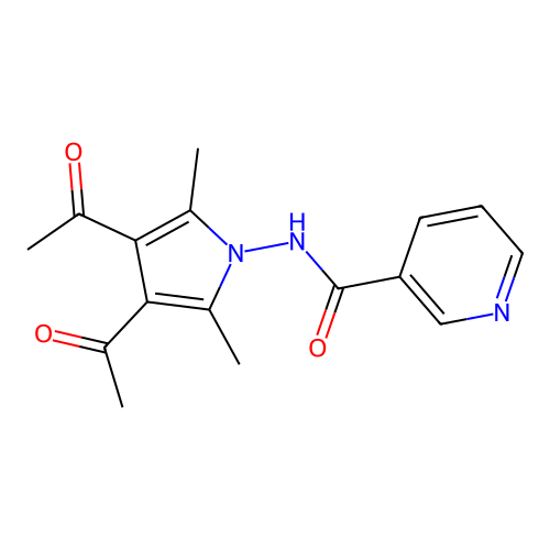 N-(3,4-diacetyl-2,5-dimethyl-1H-pyrrol-1-yl)pyridine-3-carboxamide structure