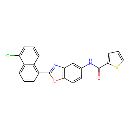 N-[2-(5-chloronaphthalen-1-yl)-1,3-benzoxazol-5-yl]thiophene-2-carboxamide structure