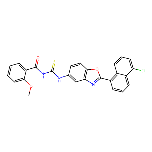 N-{[2-(5-chloronaphthalen-1-yl)-1,3-benzoxazol-5-yl]carbamothioyl}-2-methoxybenzamide structure