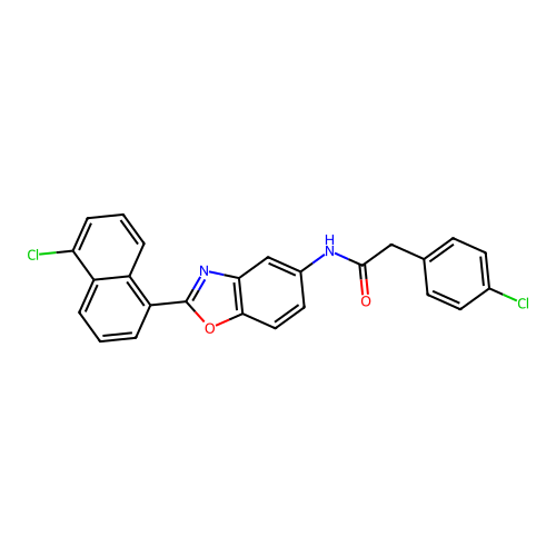 N-[2-(5-chloronaphthalen-1-yl)-1,3-benzoxazol-5-yl]-2-(4-chlorophenyl)acetamide structure