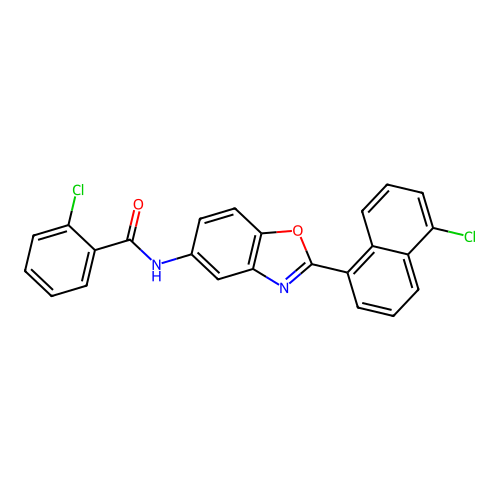 2-chloro-N-[2-(5-chloronaphthalen-1-yl)-1,3-benzoxazol-5-yl]benzamide structure