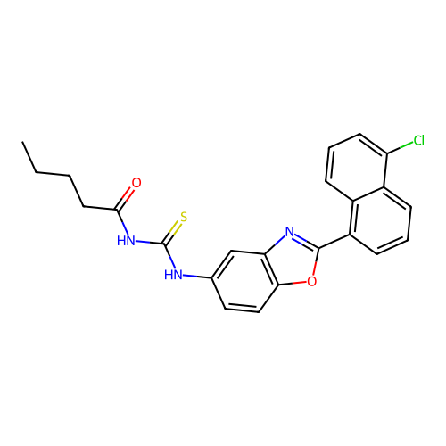 N-{[2-(5-chloronaphthalen-1-yl)-1,3-benzoxazol-5-yl]carbamothioyl}pentanamide structure