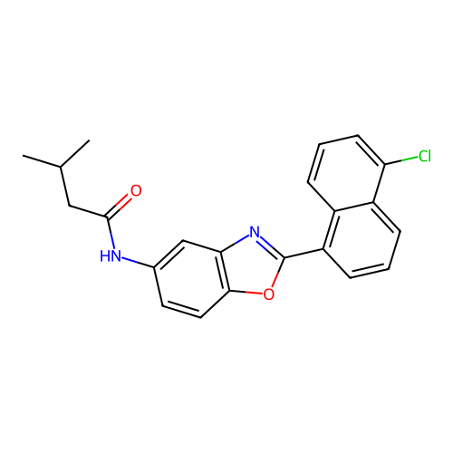 N-[2-(5-chloronaphthalen-1-yl)-1,3-benzoxazol-5-yl]-3-methylbutanamide structure