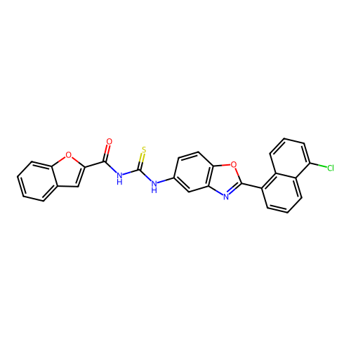N-{[2-(5-chloronaphthalen-1-yl)-1,3-benzoxazol-5-yl]carbamothioyl}-1-benzofuran-2-carboxamide structure