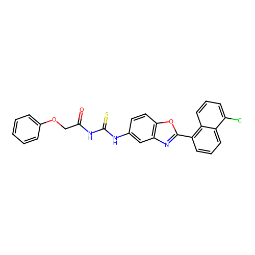 N-{[2-(5-chloronaphthalen-1-yl)-1,3-benzoxazol-5-yl]carbamothioyl}-2-phenoxyacetamide structure