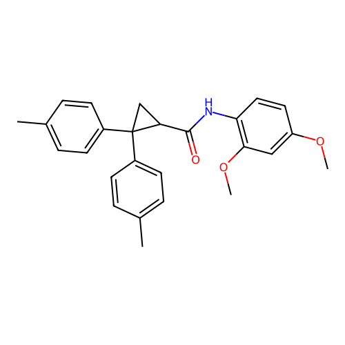 N-(2,4-dimethoxyphenyl)-2,2-bis(4-methylphenyl)cyclopropanecarboxamide structure