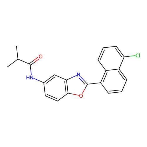 N-[2-(5-chloronaphthalen-1-yl)-1,3-benzoxazol-5-yl]-2-methylpropanamide structure