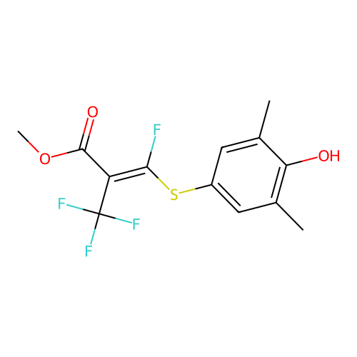 (Z)-methyl 3-fluoro-3-((4-hydroxy-3,5-dimethylphenyl)thio)-2-(trifluoromethyl)acrylate structure