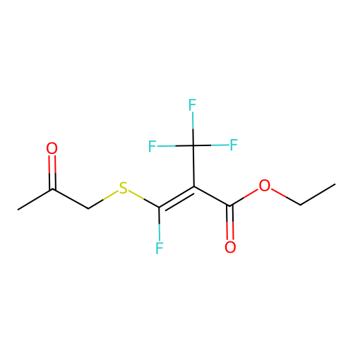 (Z)-ethyl 3-fluoro-3-((2-oxopropyl)thio)-2-(trifluoromethyl)acrylate structure