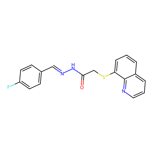 N-[(E)-(4-fluorophenyl)methylideneamino]-2-quinolin-8-ylsulfanylacetamide structure