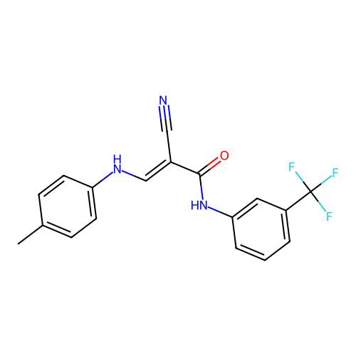 (E)-2-cyano-3-(4-methylanilino)-N-[3-(trifluoromethyl)phenyl]prop-2-enamide structure