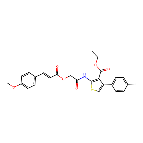 {N-[3-(ethoxycarbonyl)-4-(4-methylphenyl)-2-thienyl]carbamoyl}methyl (2E)-3-(4 -methoxyphenyl)prop-2-enoate structure