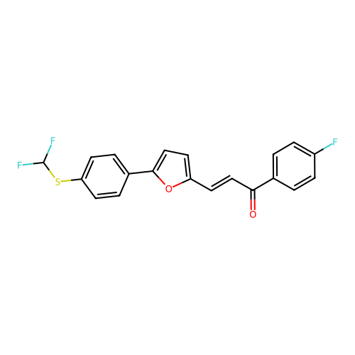 (2E)-3-(5-{4-[(difluoromethyl)sulfanyl]phenyl}furan-2-yl)-1-(4-fluorophenyl)prop-2-en-1-one structure
