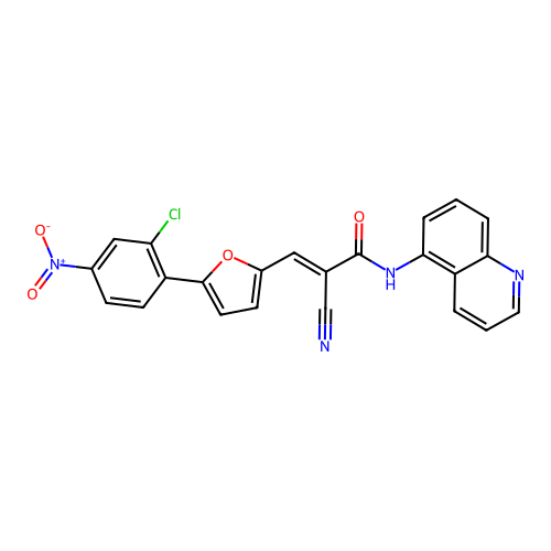 (2E)-3-[5-(2-chloro-4-nitrophenyl)(2-furyl)]-2-cyano-N-(5-quinolyl)prop-2-enam ide structure
