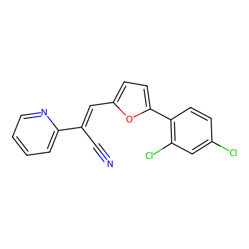 (Z)-3-(5-(2,4-dichlorophenyl)furan-2-yl)-2-(pyridin-2-yl)acrylonitrile structure