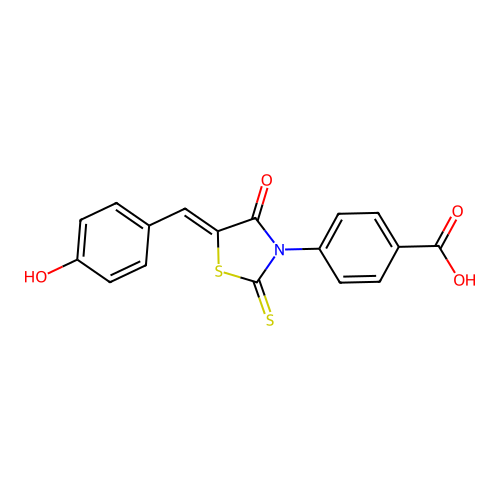 4-[(5Z)-5-[(4-hydroxyphenyl)methylidene]-4-oxo-2-sulfanylidene-1,3-thiazolidin-3-yl]benzoic acid structure