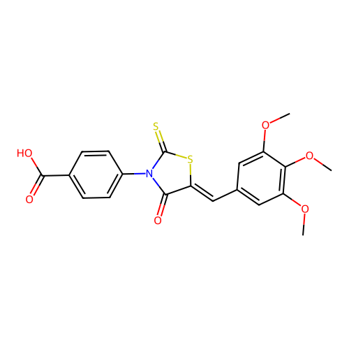 (Z)-4-(4-oxo-2-thioxo-5-(3,4,5-trimethoxybenzylidene)thiazolidin-3-yl)benzoic acid structure