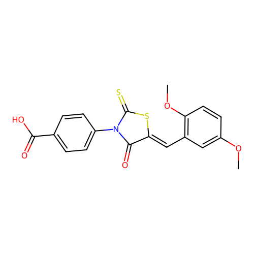 (Z)-4-(5-(2,5-dimethoxybenzylidene)-4-oxo-2-thioxothiazolidin-3-yl)benzoic acid structure