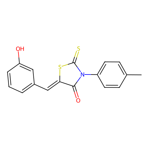(5Z)-5-(3-hydroxybenzylidene)-3-(4-methylphenyl)-2-thioxo-1,3-thiazolidin-4-one structure