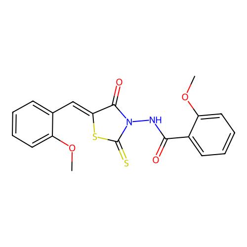 (Z)-2-methoxy-N-(5-(2-methoxybenzylidene)-4-oxo-2-thioxothiazolidin-3-yl)benzamide structure