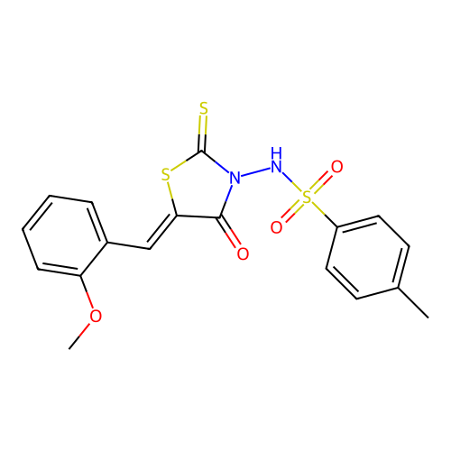 N-[(5Z)-5-(2-methoxybenzylidene)-4-oxo-2-thioxo-1,3-thiazolidin-3-yl]-4-methylbenzenesulfonamide structure