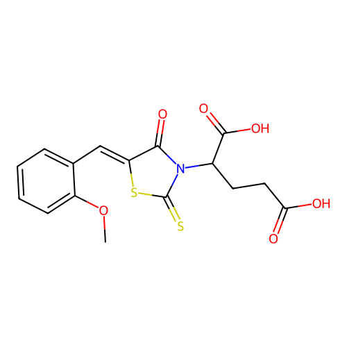 (Z)-2-(5-(2-methoxybenzylidene)-4-oxo-2-thioxothiazolidin-3-yl)pentanedioic acid structure