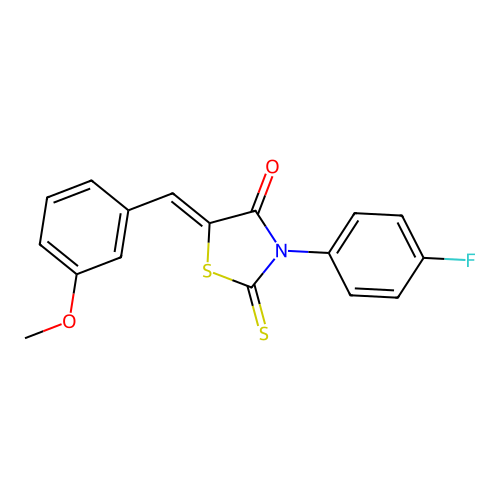 (Z)-3-(4-fluorophenyl)-5-(3-methoxybenzylidene)-2-thioxothiazolidin-4-one structure