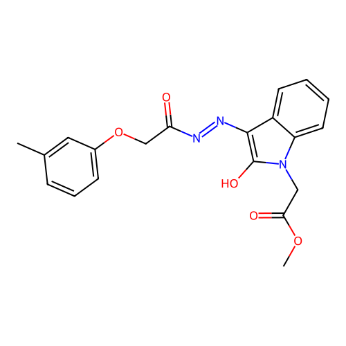 (Z)-methyl 2-(2-oxo-3-(2-(2-(m-tolyloxy)acetyl)hydrazono)indolin-1-yl)acetate structure
