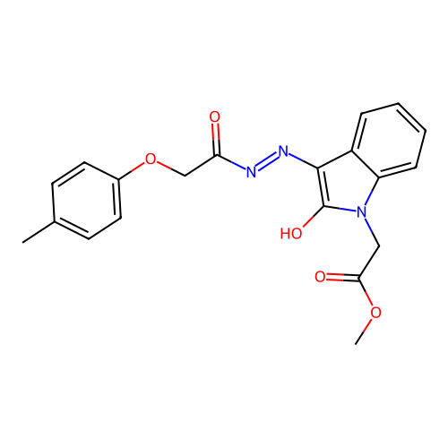 methyl [(3Z)-3-{2-[(4-methylphenoxy)acetyl]hydrazinylidene}-2-oxo-2,3-dihydro-1H-indol-1-yl]acetate structure
