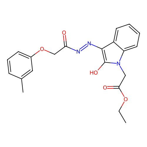 (Z)-ethyl 2-(2-oxo-3-(2-(2-(m-tolyloxy)acetyl)hydrazono)indolin-1-yl)acetate structure