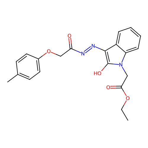 ethyl [(3Z)-3-{2-[(4-methylphenoxy)acetyl]hydrazinylidene}-2-oxo-2,3-dihydro-1H-indol-1-yl]acetate structure