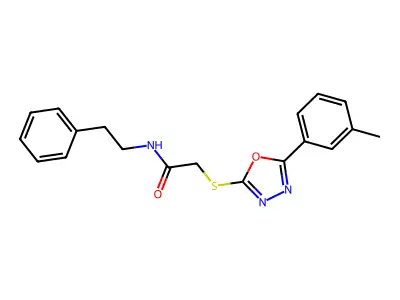 2-[[5-(3-methylphenyl)-1,3,4-oxadiazol-2-yl]sulfanyl]-N-(2-phenylethyl)acetamide structure