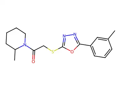 1-(2-Methylpiperidin-1-yl)-2-((5-(m-tolyl)-1,3,4-oxadiazol-2-yl)thio)ethanone structure