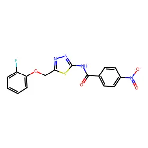 N-(5-((2-fluorophenoxy)methyl)-1,3,4-thiadiazol-2-yl)-4-nitrobenzamide structure