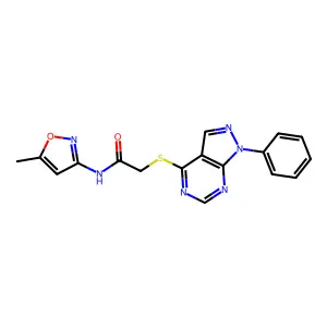 N-(5-methyl-1,2-oxazol-3-yl)-2-({1-phenyl-1H-pyrazolo[3,4-d]pyrimidin-4-yl}sulfanyl)acetamide structure