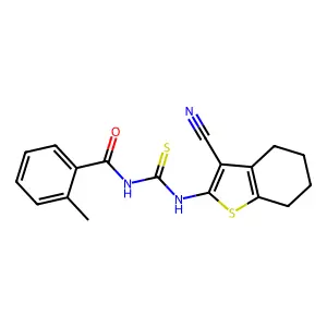 N-[(3-cyano-4,5,6,7-tetrahydro-1-benzothiophen-2-yl)carbamothioyl]-2-methylbenzamide structure