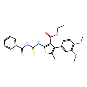 ethyl 2-(benzoylcarbamothioylamino)-4-(3,4-dimethoxyphenyl)-5-methylthiophene-3-carboxylate structure