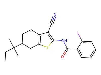 N-[3-cyano-6-(2-methylbutan-2-yl)-4,5,6,7-tetrahydro-1-benzothiophen-2-yl]-2-iodobenzamide structure