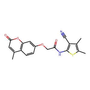 N-(3-cyano-4,5-dimethylthiophen-2-yl)-2-(4-methyl-2-oxochromen-7-yl)oxyacetamide structure