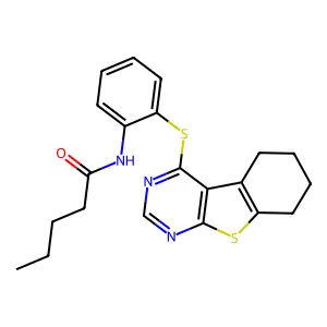 N-[2-(5,6,7,8-tetrahydro-[1]benzothiolo[2,3-d]pyrimidin-4-ylsulfanyl)phenyl]pentanamide structure