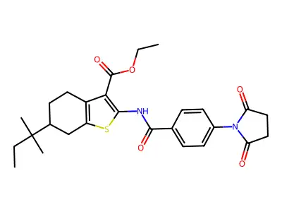 ethyl 2-({[4-(2,5-dioxopyrrolidin-1-yl)phenyl]carbonyl}amino)-6-(2-methylbutan-2-yl)-4,5,6,7-tetrahydro-1-benzothiophene-3-carboxylate structure