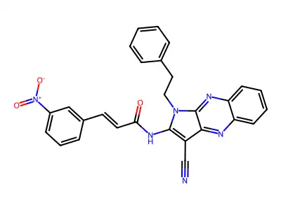 N-(3-cyano-1-phenethylpyrrolo[3,2-b]quinoxalin-2-yl)-3-(3-nitrophenyl)prop-2-enamide structure