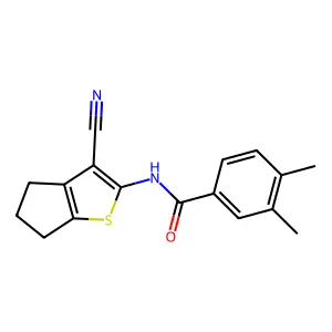 N-(3-cyano-5,6-dihydro-4H-cyclopenta[b]thiophen-2-yl)-3,4-dimethylbenzamide structure