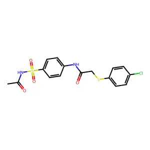N-[4-(acetylsulfamoyl)phenyl]-2-(4-chlorophenyl)sulfanylacetamide structure
