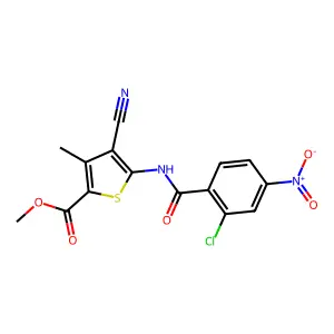 methyl 5-{[(2-chloro-4-nitrophenyl)carbonyl]amino}-4-cyano-3-methylthiophene-2-carboxylate structure