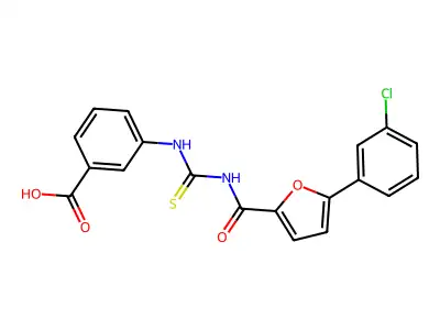 3-[[5-(3-Chlorophenyl)furan-2-carbonyl]carbamothioylamino]benzoic acid structure